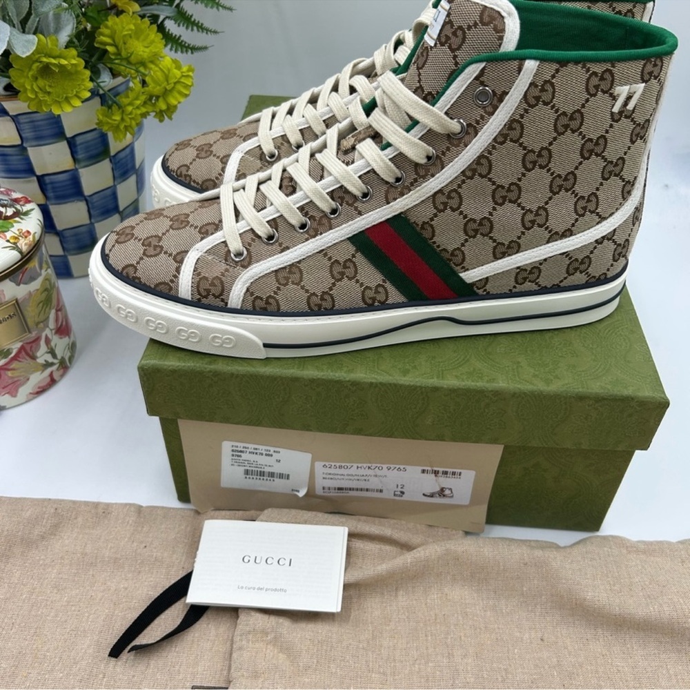 Men’s Gucci 1977 tennis high top sneakers size 12 made in Italy - Picture 2 of 10